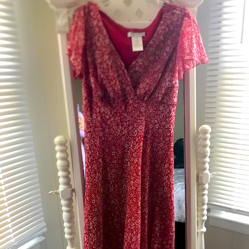 Red floral midi dress